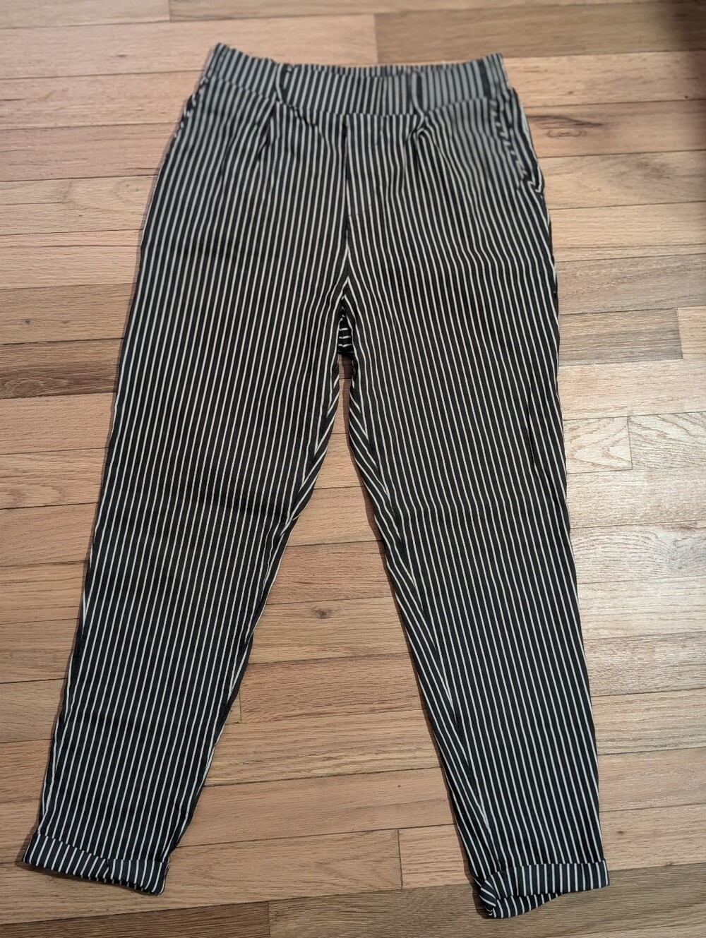Black & White Vertical Stripe Tapered Pants